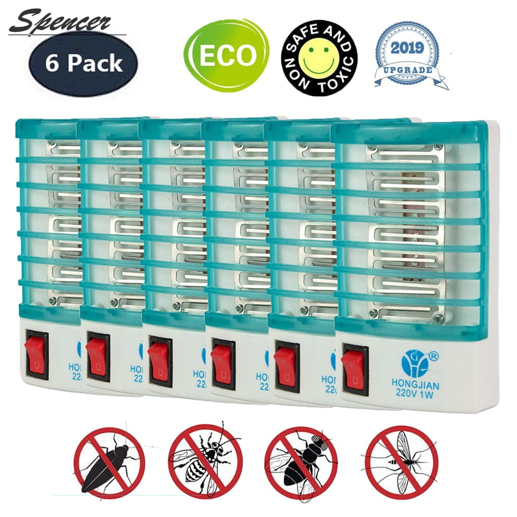 Spencer 6 Pack Electric Mosquito Killer Lamp Indoor Insect Killer Fly Bug Insect Trap Zapper with Light Sensor for Cockroach, Ants, Spiders Pest Control (Green)