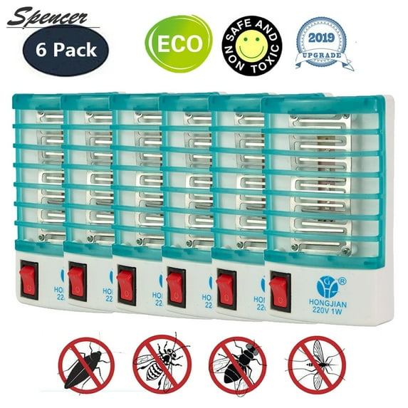 Spencer 6 Pack Electric Mosquito Killer Lamp Indoor Insect Killer Fly Bug Insect Trap Zapper with Light Sensor for Cockroach, Ants, Spiders Pest Control (Green)