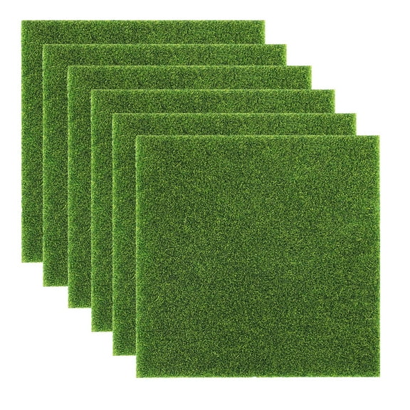 Spencer 6 Pack Fake Grass for Dollhouse Miniatures Garden, Mini Fairy Artificial Grass Turf Lawn Square Mat for DIY Crafts Decoration, 6 x 6 Inches