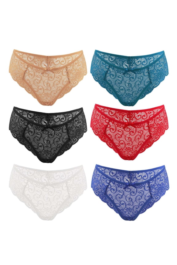 6-Pack Women's Stretch Lace Cheeky Panties Womens Underwear Seamless Bikini Lace Panty Half Coverage Panties, Size S to XL