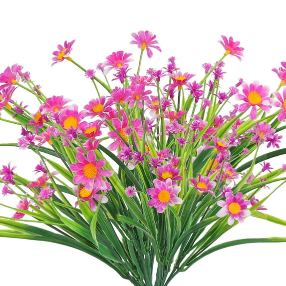 Spencer 6 Packs Artificial Fake Flowers, Faux Little Daisy Outdoor Plastic Plants UV Resistant Shrubs Outside Indoor Garden Porch Window Box Decorations (Rose Red)