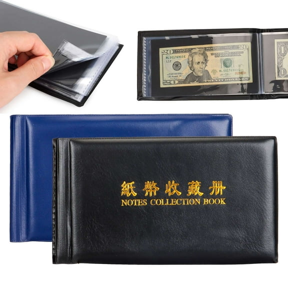 Spencer 60 Pockets Banknote Currency Collecting Album, 30 Sheets Clear Dollar Bill Holders World Money Storage Book Collection Supplies Double-Sided Pages for Trading Cards Stamps Tickets, Blue