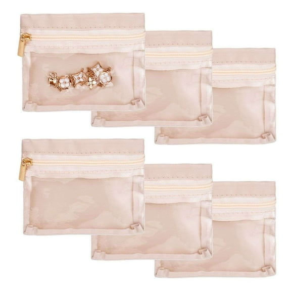Spencer 6PCS Travel Jewelry Organizer Jewelry Pouch with Zipper Clear Travel Jewelry Bag for Travel Business Trip, Beige