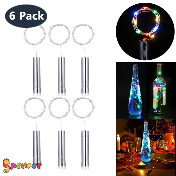 Spencer 6Pack 20 LED Wine Bottle Cork String Light, 6.56ft 2m Copper Wire Starry Lights for Bottle DIY Table Decoration Christmas Wedding Party "Colorful"