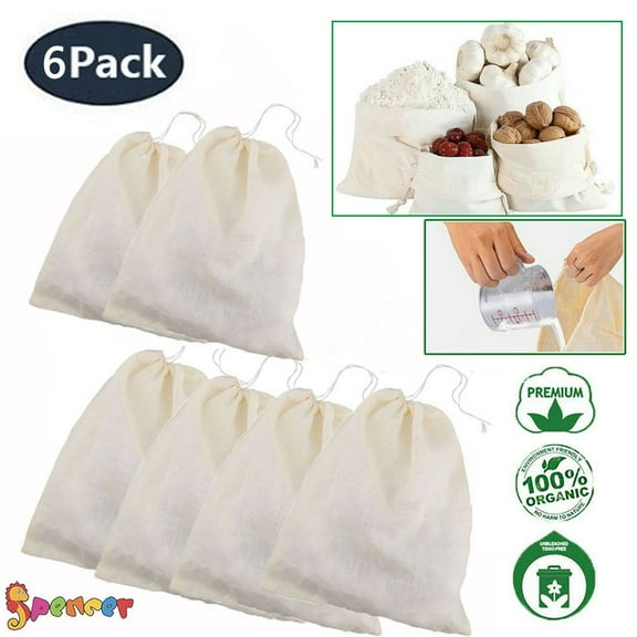 Spencer 6Pack Fine Mesh Nut Milk Bag Reusable Cheesecloth Bags Straining Almond Greek Yogurt Strainer for Cold Brew Coffee,Tea,Juice, Bone Broth