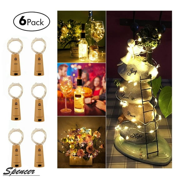 Spencer 6Pcs 2.46ft 15 LED Wine Bottle Cork String Lights Decor Rope Strip Wire Fairy Lamp for Bedroom, Parties, Christmas Decoration "0.75m,Warm White"