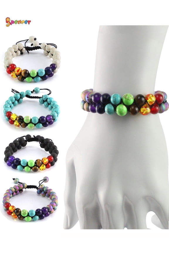 7 Chakra Healing Bracelet for Men Women, Reiki Natural Stone Beads Adjustable Bracelets Essential Oil Diffuser Braided Bangle for Stress Relief "Colorful"