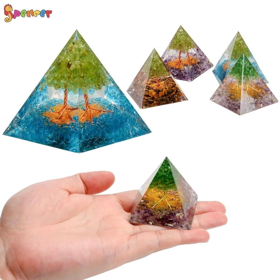 Spencer 7 Chakra Orgone Pyramid Crystal - Natural Quartz Positive Energy Generator - Orgonite Pyramids Healing Stones for Meditation Yoga Spiritual Balance (Type A)