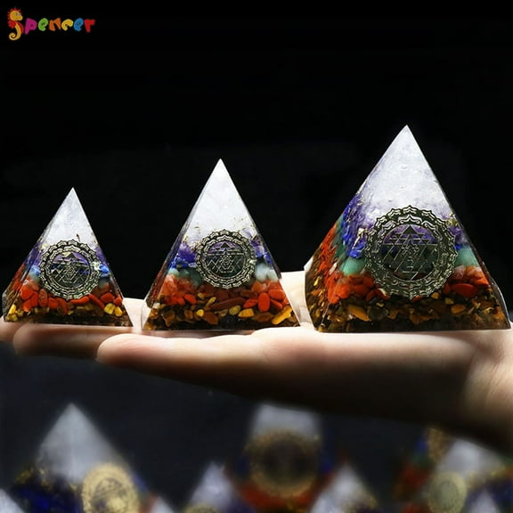 Spencer 7 Healing Crystals Orgone Pyramid Chakra Stones EMF Protection Meditation Quartz Energy Point Reiki Yoga Energy Generator (1.38" * 1.57")