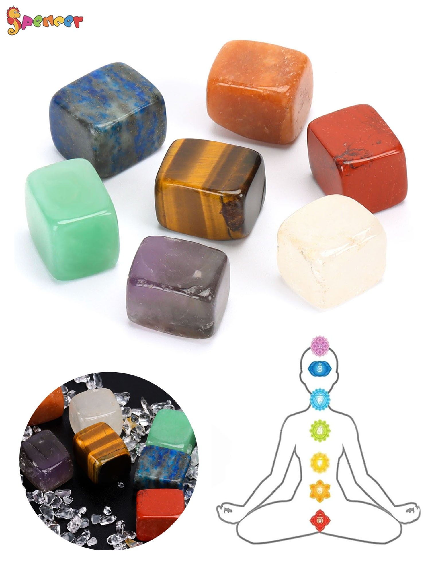 Spencer 7 PCS Chakra Stones Healing Crystals Natural Tumbled Polished ...