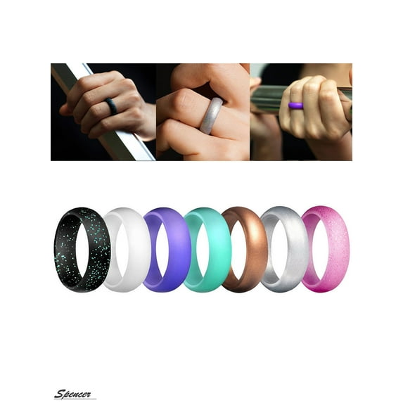 Spencer 7 Pack Silicone Rings Singles Wedding Rubber Bands for Women Fit for Sports& Outdoors(Size 9,7Colors)