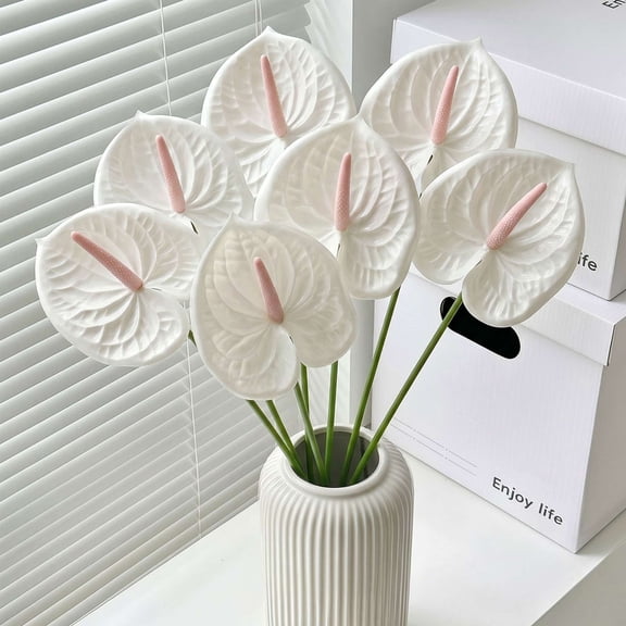 Spencer 7PCS Faux Anthurium Stems 24.4", Artificial Tropical Flowers for Garden Yard Home Decor, Vase Arrangements