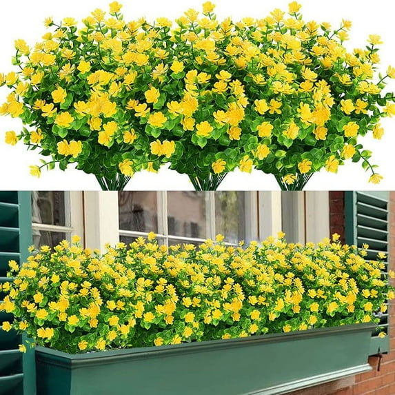Spencer 8 Bundles Artificial Fake Flowers UV Resistant No Fade Boxwood Outdoor Faux Plastic Plants for Garden Patio Porch Window Decor