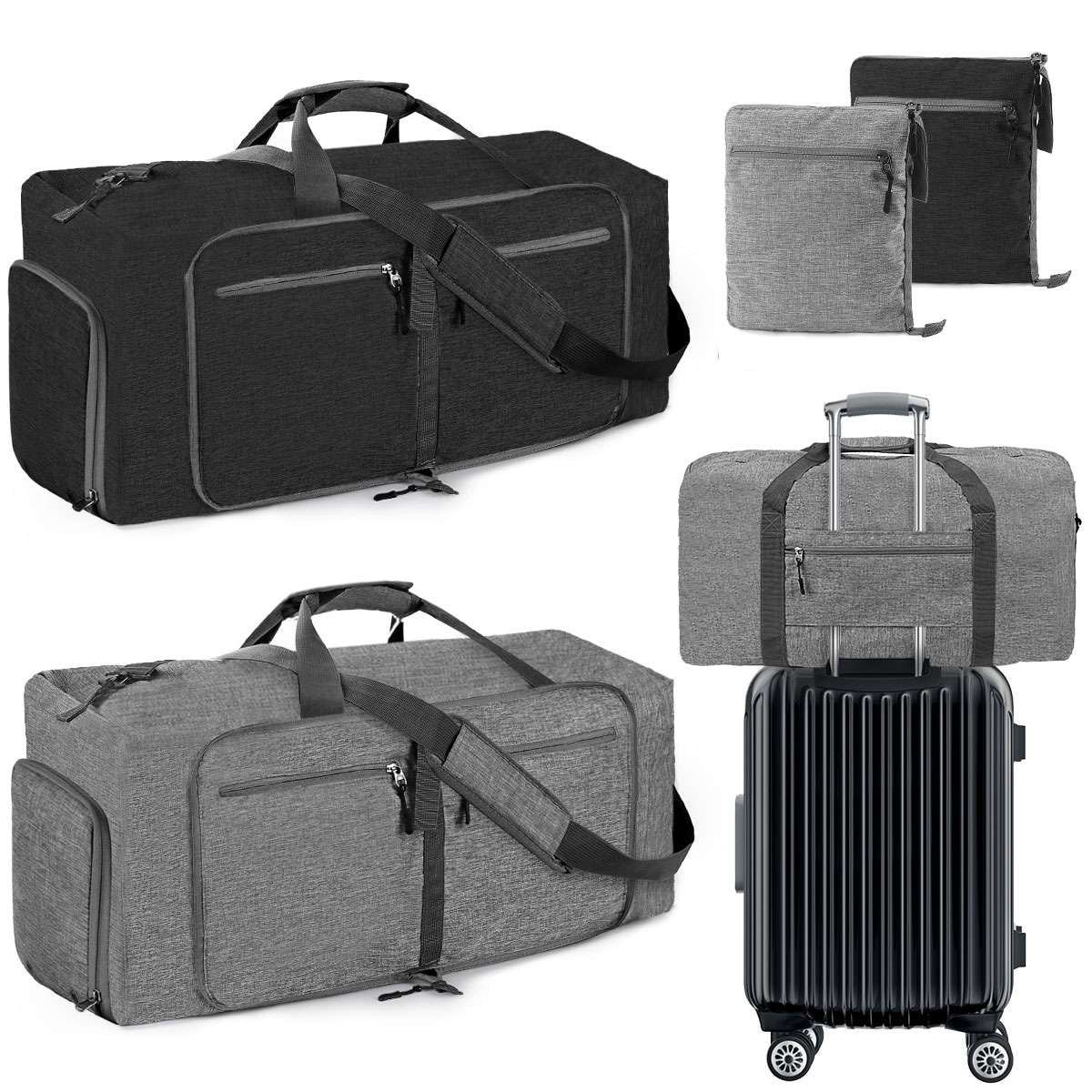 Spencer 85L Travel Duffel Bag for Men, 27" Extra Large Sport Duffle Bag Foldable Weekender Bag with Shoes Compartment, Overnight Carry on Bag Waterproof & Tear Resistant, Gray