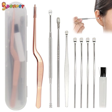 Spencer 8Pcs Ear Pick Ear Wax Removal Kit Stainless Steel Ear Curette Cleaner Set Ear Spoon Ear Care Cleaning Tools