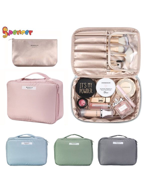 9" Portable Travel Makeup Storage Bag Multifunction Waterproof Cosmetic Organizer Makeup Brushes Train Case with Inner Pouch for Women Girls (Gray)