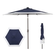 JONATHAN Y Spencer 9 ft. Solar LED Market Patio Umbrella, Classic Coastal 2-Tone, with 12 LED Strip Lights, Auto-Tilt, Crank and UV Protection, Navy/White