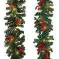 thumbnail image 1 of Spencer 9ft Pre-Lit Christmas Garland Artificial Green Pine Berry Clusters Garland with Warm LED Lights Indoor Outdoor Fireplace Xmas Decoration, 1 of 8