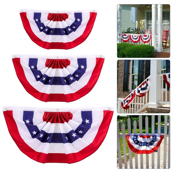 Spencer American Flags Bunting 2 x 4 Ft, 4th of July Decor Outdoor USA Pleated Fan Flag Patriotic Decorations with Header and Brass Grommets