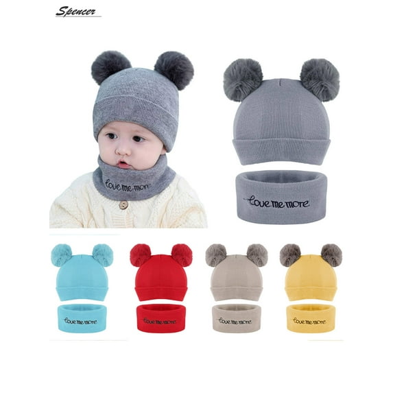Spencer Baby Winter Warm Pom Pom Beanie Hat Scarf Set, Infant Toddler Ski Knit Cap Crochet for Girls Boys "Khaki"