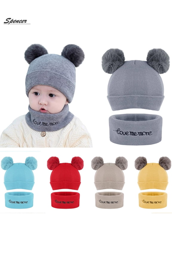 Baby Winter Warm Pom Pom Beanie Hat Scarf Set, Infant Toddler Ski Knit Cap Crochet for Girls Boys "Yellow"