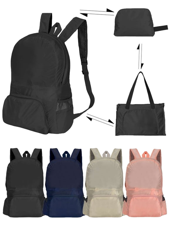 Backpack Purse for Women Men, Waterproof Foldable Backpacks Casual Packable Shoulder Bags Travel Hiking Cycling Daypack, Black