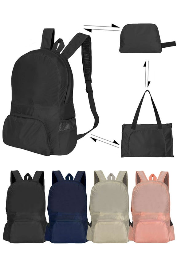 Backpack Purse for Women Men, Waterproof Foldable Backpacks Casual Packable Shoulder Bags Travel Hiking Cycling Daypack, Black