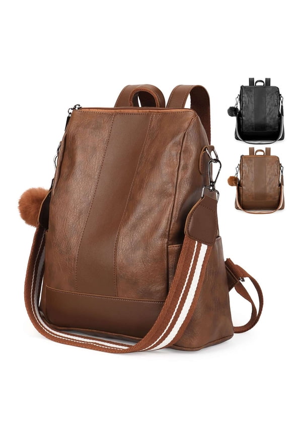 Backpack Purse for Women PU Leather Travel Bag Ladies Shoulder Bag Multipurpose Design Satchel Handbags Fashion Casual Backpack, Brown