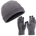 thumbnail image 1 of Spencer Beanie Hat and Glove 2-Piece Set, Winter Beanie Hat Men Women Classic Knit Cuffed Plain Skull Cap and Touchscreen Gloves, Gray, 1 of 12