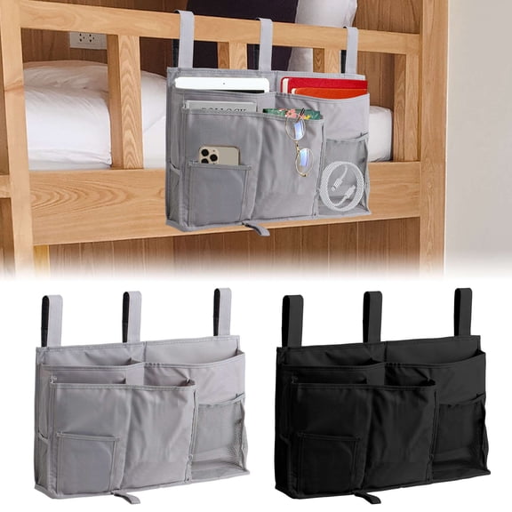 Spencer Bedside Caddy Large Hanging Bed Organizer Storage Bag with 8 Pockets for Bunk and Hospital Beds, College Dorm Rooms Baby Bed Rails, Black