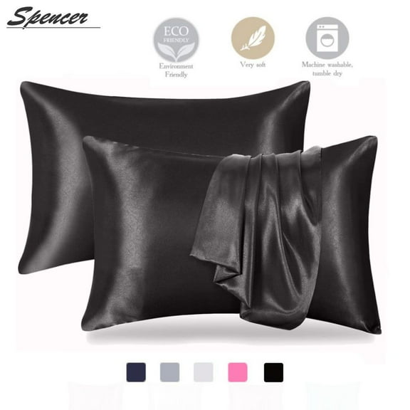 Spencer Black Satin Pillowcases, Queen, (2 Count)
