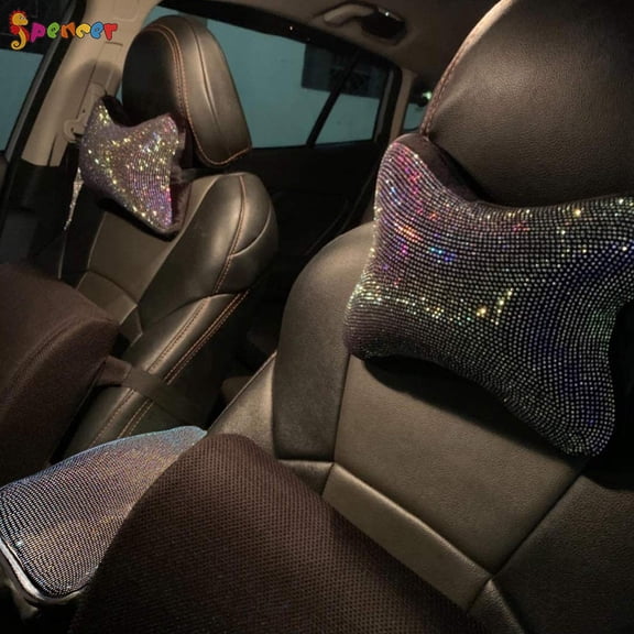 Spencer Bling Bling Rhinestones Diamond Car Seat Head Rest Support Pillow Luster Crystal Neck Rest Diamond Car Accessories Decor