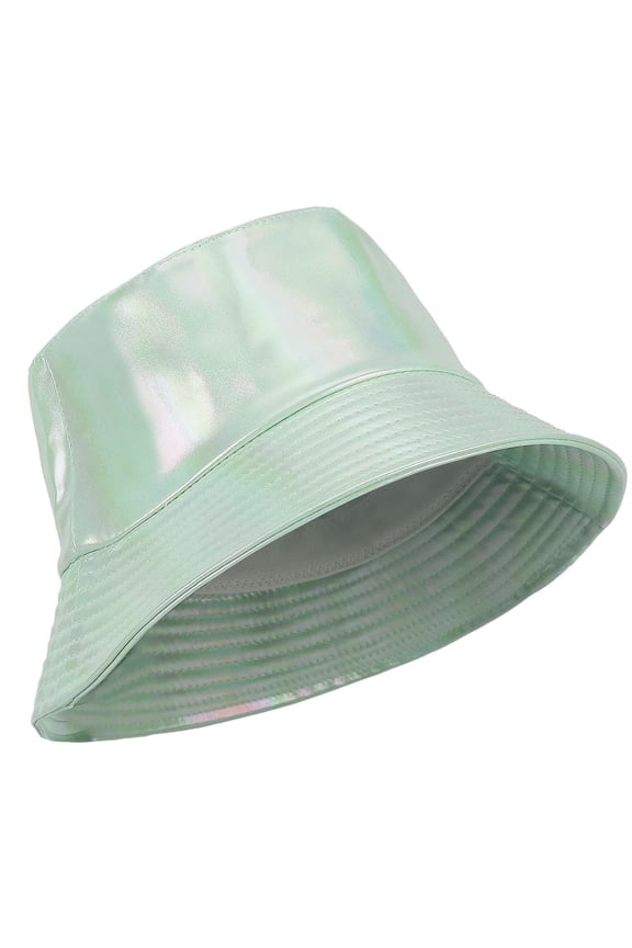 Bucket Hat for Men Women Unisex Glossy Leather Bucket Cap Shiny Holographic Sun Protection Fisherman Hat Waterproof Rain Hat (Green)