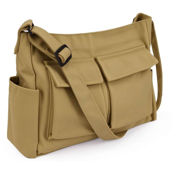Spencer Canvas Messenger Bag Large Capacity Hobo Bag Crossbody Shoulder Bag Tote Bag with Multiple Pocket for Women and Men, Brown