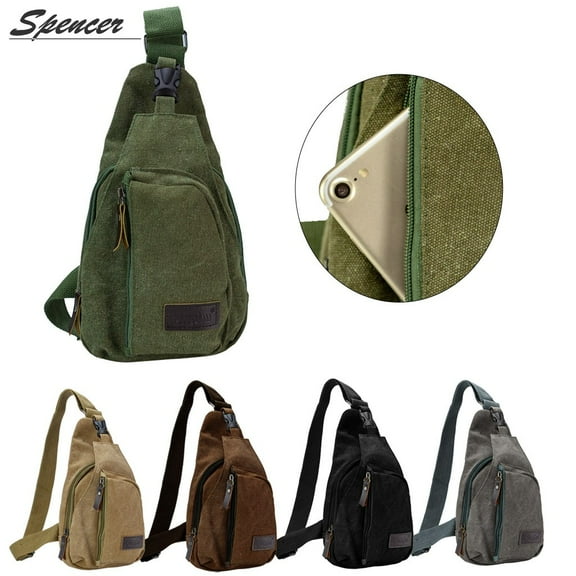 Spencer Canvas Sling Bag Small Crossbody Backpack Casual Shoulder Chest Daypack for for Men Women Cycling Hiking Travel - 11.02"*7.09"*1.97" (Black)