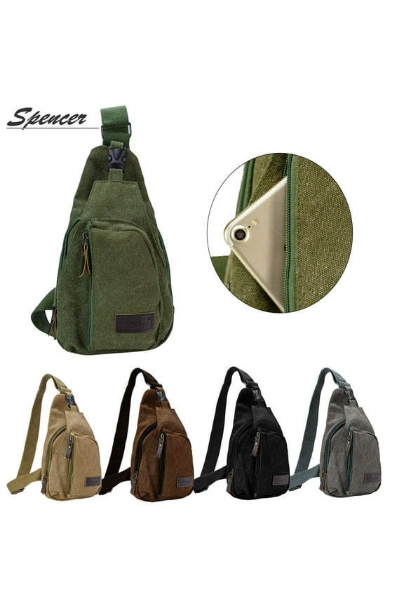 Canvas Sling Bag Small Crossbody Backpack Casual Shoulder Chest Daypack for for Men Women Cycling Hiking Travel - 11.02"*7.09"*1.97" (Black)