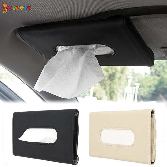 Spencer Car Auto Accessories Sun Visor Tissue Holder Hanging Paper Towel Clip PU Leather Tissue Wallet Box "Black"