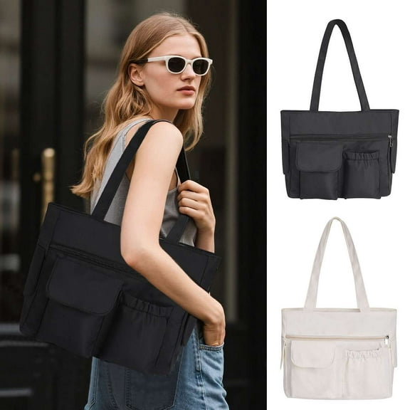 Spencer Casual Tote Bags with Multiple Pockets for Women, Oxford Large Capacity Shoulder Bag Handbag for Travel Work, Black