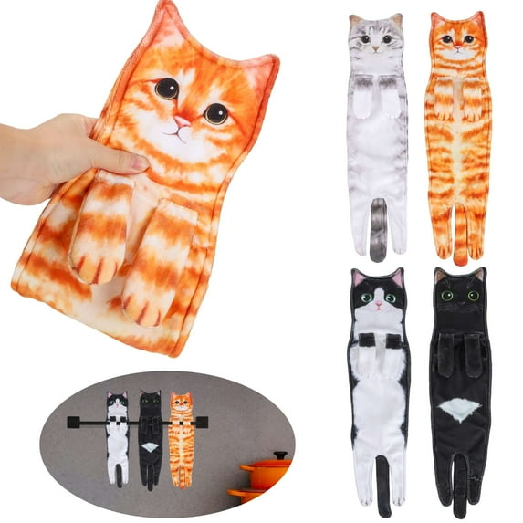 Spencer Cat Funny Hand Towels for Bathroom Kitchen Cute Decorative Cat Decor Hanging Washcloths Face Towels Highly Absorbent Soft Towels, 23.6 Inch x 4.7 Inch