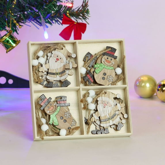 Spencer Christmas Decorations Set of 24PC Wooden Christmas Ornaments Painted Santa Claus Snowman Car Hanging Ornaments for Xmas Tree Holiday Decor