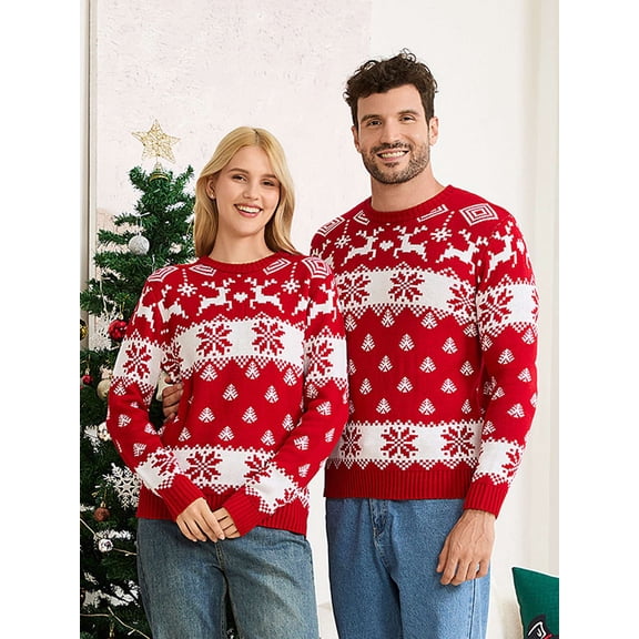 Spencer Christmas Pullover Sweaters for Women and Men, Long Sleeve Knitted Crew Neck Sweater Tops Holiday Pullover, Size S-XXL