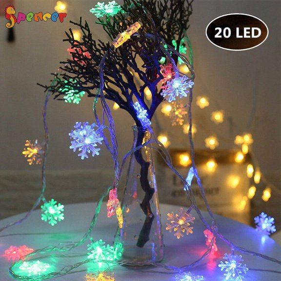 Spencer Christmas Snowflake String Lights, 9.8ft 20 LED Battery Operated Waterproof Fairy String Lights for Chritsmas, Wedding, Party, Garden Patio Decor Lighting "Colorful"