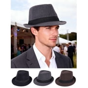 Spencer Classic 20s Trilby Fedora Hat for Men Felt Short Brim Fedora Panama Hat with Black Band Casual Jazz Cap Manhattan, Black