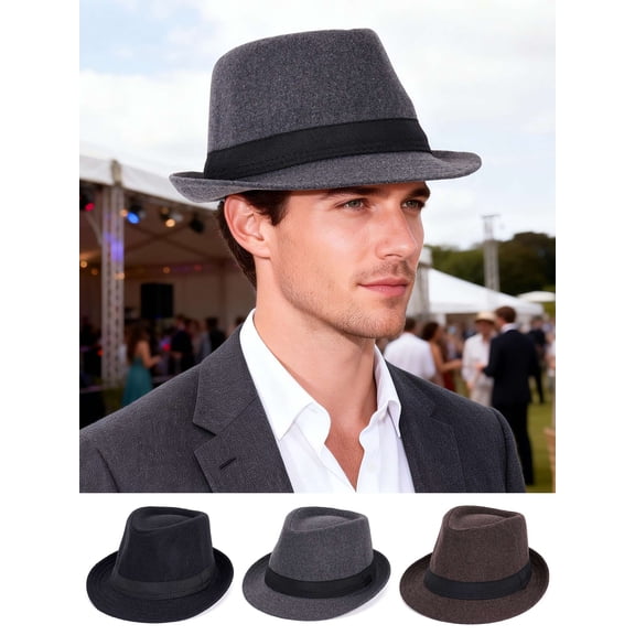 Spencer Classic 20s Trilby Fedora Hat for Men Felt Short Brim Fedora Panama Hat with Black Band Casual Jazz Cap Manhattan, Brown