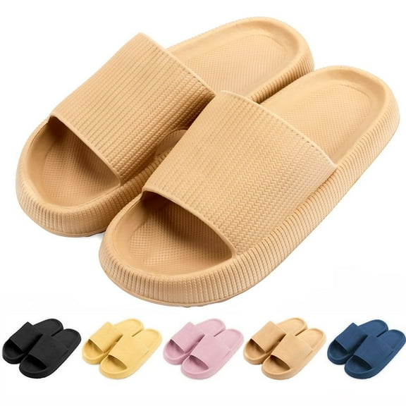 Spencer Clouds Slippers for Women and Men, Non-Slip Shower Slippers Bathroom Slides Sandals Soft Thick Sole for Indoor and Outdoor, Khaki