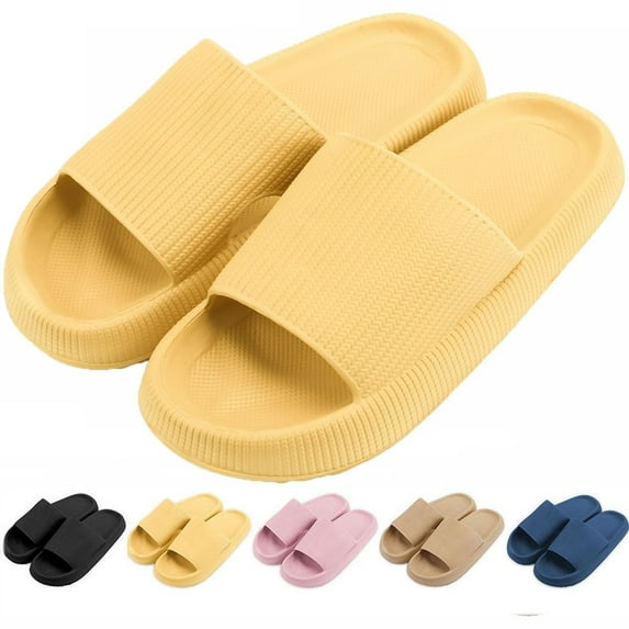 Spencer Clouds Slippers for Women and Men, Non-Slip Shower Slippers Bathroom Slides Sandals Soft Thick Sole for Indoor and Outdoor (XL, Yellow)