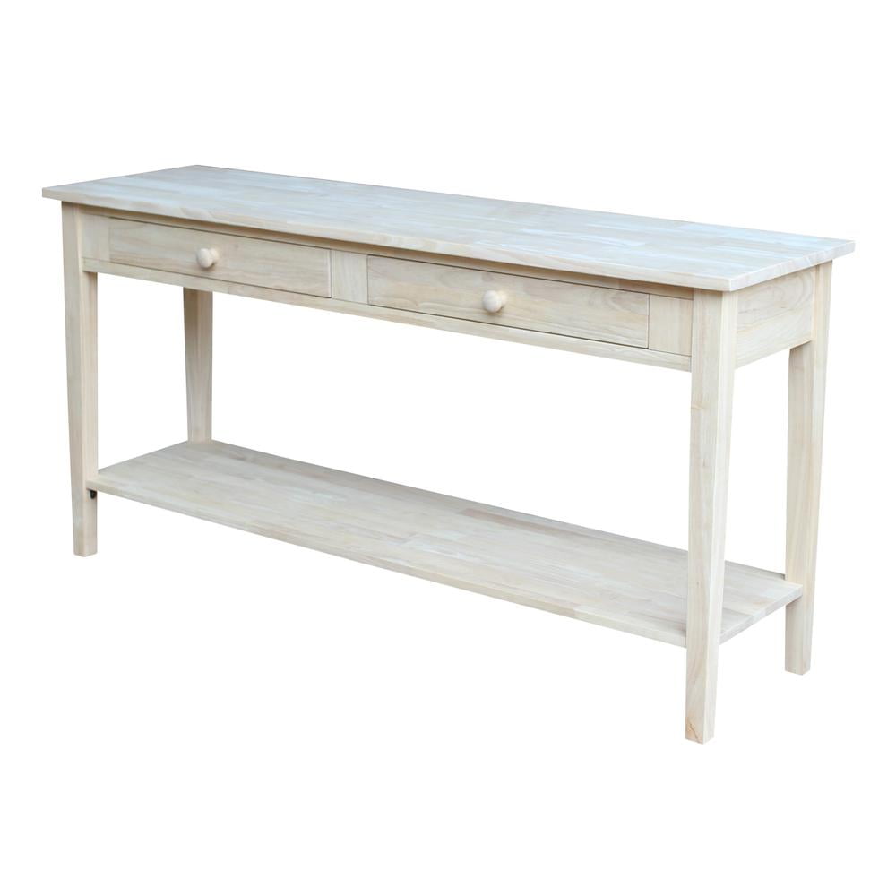Spencer Extended Length Unfinished Light Brown Solid Wood Console Table with Storage