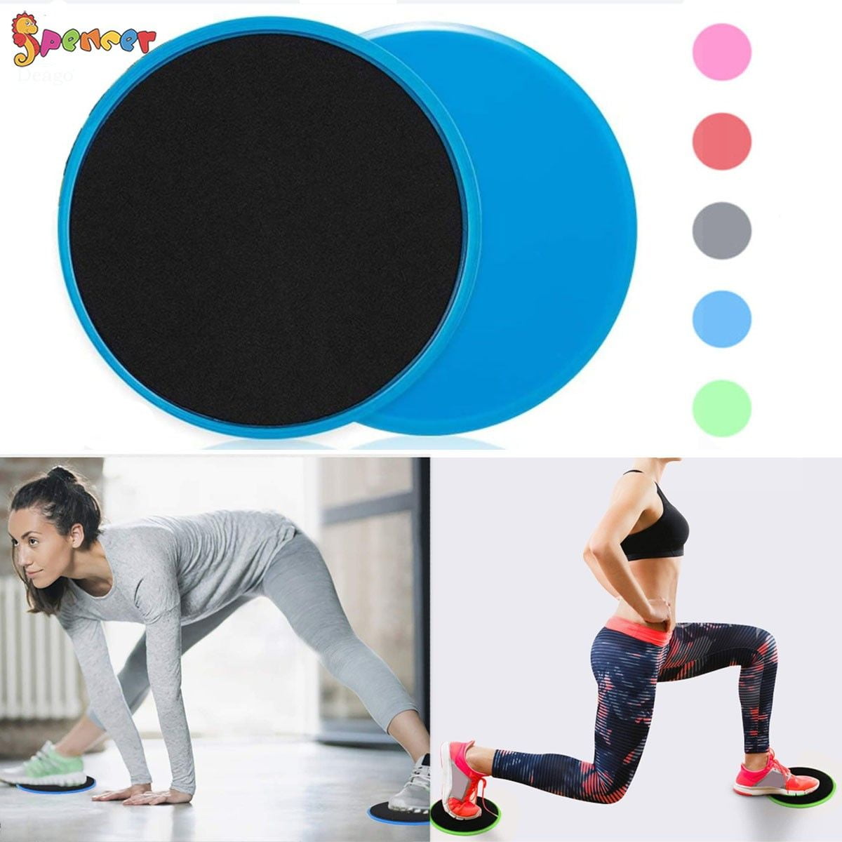 Spencer Core Exercise Gliders Floor Sliders - 2 Dual Sided Gliding Discs  Fitness Equipment for Full Body Workout Green 