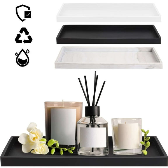 Spencer Countertop and Vanity Tray, Silicone Bathroom Tray, Flexible Dish Soap Holder for Kitchen, Bathroom Counter Organizer, Shower Toilet Tank Tray Decor Accessory, Bath Tub Tray