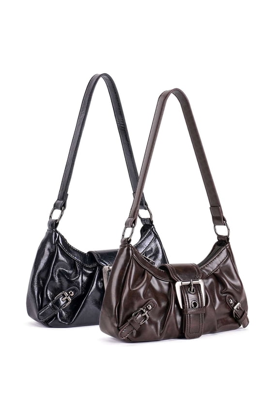 Crescent Shoulder Bag for Women PU Leather Hobo Tote Handbag Clutch Purse Ladies Trendy Punk Underarm Bag, Coffee